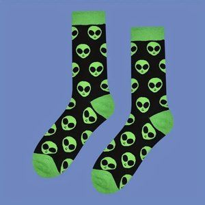 2 FOR $10 Black & Green Alien Socks Crew Length Unisex Sci-fi